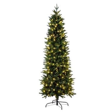 Christmas Tree World | 12ft Artificial Pre-lit Ultra Slim Mixed Pine | Natural and Realistic Look with Bushy and Luxury Quality PVC Tips | Easy to Assemble and Take Down | 120cm Diameter