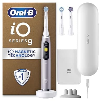 Oral-B iO9 Electric Toothbrushes For Adults, App Connected Handle, 3 Toothbrush Heads, Charging Travel Case & Toothbrush Head Holder, 7 Modes, 2 Pin UK Plug, Rose