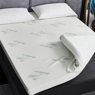 Bamboo Memory Foam Mattress Topper Soft Comfortable 4cm Orthopedic Anti Allergy Hypoallergenic Thick Bed Removable Zip Cover (4FT Small Double)