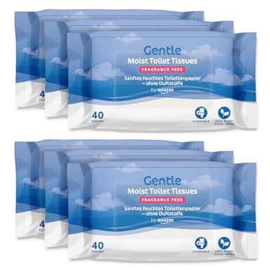 by Amazon Gentle Moist Toilet Tissues, Unscented, Fine to Flush, 240 Count (6 Packs of 40) (Previously Presto!)