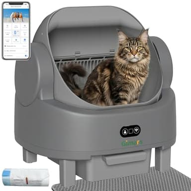 Gimars Open Top Design Self Cleaning Litter Box, Automatic Cat Litter Box for Multiple Cats & Senior Cats, App Control with Safety Sensors, Low Odor, Includes Trash Bags & Litter Mat, Gray