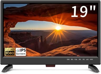 19 inch IPS 1080P LED TV,Small tv with Digital T2 Tuner Freeview Receive,HDMI USB and RCA VGA inputs,12V car cable/AC for Campervan,bedroom(UK/EU)