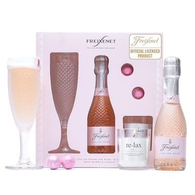 Freixenet Prosecco Gift Set - Freixenet Italian Sparkling Rose 20cl Mini Alcohol, Champagne Flute, Bath Bombs & Luxury Relax Candle - Pamper Gifts for Women, Ladies, New Mum Wine Gifts, Birthday