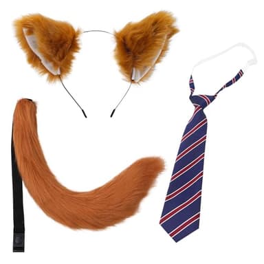 Carreuty Fox Costume Accessory Set - Animal Fancy Dress Up With Ears Headband, Tail, Tie for Kids Adults - Halloween Party Cosplay (Brown)