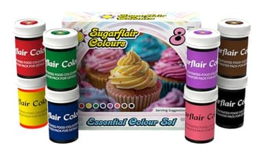 Sugarflair Essentials Food Colouring Paste Set, Highly Concentrated Food Colouring for Buttercream, Sugar Paste, Royal Icing, Cake Mixes and More! Vibrant Colour Food Dye - 8x 25g