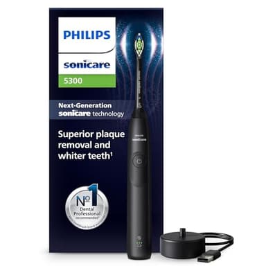 Philips Sonicare 5300 Electric Toothbrush, Sonic Toothbrush with 2 Intensity Levels, Pressure Alert, EasyStart, SmarTimer and BrushPacer, Black, Model HX7101/01 [New Technology]