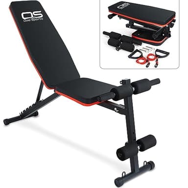 OZE SPORTS Adjustable Weight Bench - Utility Incline Decline Flat Foldable Bench Press sit up for Full Body Workout Home Exercise Gym Equipment – 7 Adjustable Positions & 2 Training Straps