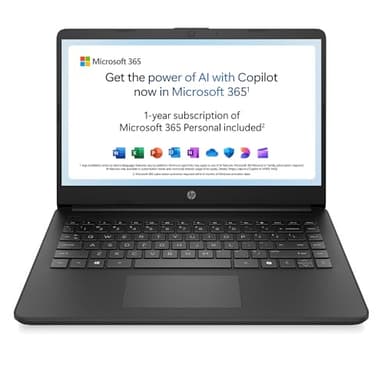 HP 14” Laptop | Intel Celeron N4500 Processor | 4 GB RAM | 64GB eMMC | Intel UHD Graphics | HD Display | 12 hrs battery | Microsoft 365 Personal 12 month included | Windows 11 | Black | 14s-dq3001sa