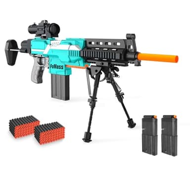 Nerf Sniper Toy Gun With Scope, 3 Modes Automatic Foam Blaster, Bipod, 2 Clips, 100 Bullets - DIY Gift for Boys 6-13, Kids Birthday Christmas Halloween