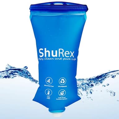 ShuRex 2L Water Container Bag for Sawyer Water Filter Straw, Collapsible, BPA-Free, Dual Mouth Design, Ideal for Outdoor Hiking, Camping, Survival