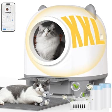 TRIUMPHKEY Automatic Cat Litter Tray, 90L Large Capacity Cat Litter Box with Anti-Pinch Safety,APP-Controlled Includes Scoop, Fragrance Box & Waste Bags, Enclosed for Odor Control, Easy to Clean