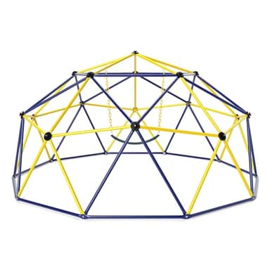 COSTWAY 10FT Dome Climber, Toddler Climbing Frame Monkey Bar Jungle Gym with Swing, Indoor Outdoor Play Equipment for Kids 3-12 Years Old (Blue+Yellow)