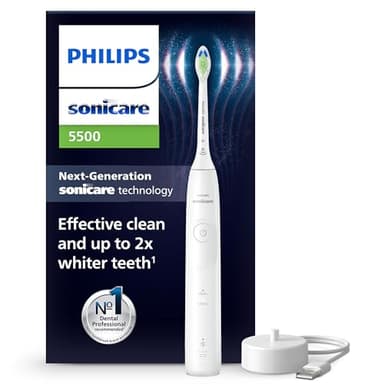 Philips Sonicare 5500 Electric Toothbrush, Sonic Toothbrush with 1 Intensity Level, Pressure Alert, EasyStart, SmarTimer and BrushPacer, White, Model HX7110/01 [New Technology]