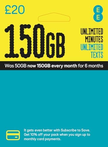 EE Pay As You Go SIM Card UK PREPAID PAYG £20 Bundle 50GB + (100GB FREE DATA every month for 6 months with regular top ups (Promotion request deadline of 07.10.2025)