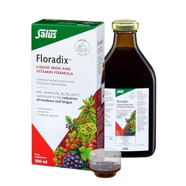 Floradix Liquid Iron & Vitamin Supplement 500ml. Contributes to The Reduction of Tiredness. No preservatives. Suitable for Women, Children 3+, During Pregnancy and Vegetarians.