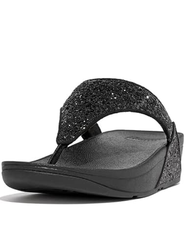 Fitflop Women's Lulu Glitter Toe-thongs Open Toe Sandals, Black Glitter, 6 UK