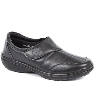 Pavers Ladies Mary-Jane Shoe in Black - Wider D/E Fit with Touch Fastening and Casual Leather Strap - Classic Stylish Appearance - UK 7.5 / EU 40.5