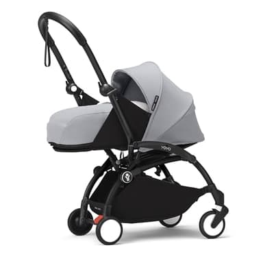 Stokke YOYO3 Stroller with Newborn Pack (Stone) - Includes Frame (Black), Mattress, Five-Point Harness, Extendable Canopy, Padded Shoulder Strap & Protective Storage Bag