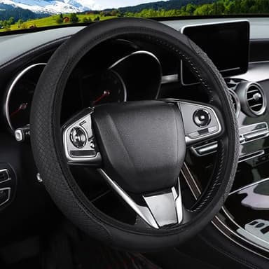 Black Steering Wheel Cover, Soft Leather Steering Wheel Cover, Anti-slip & Breathable Car Steering Wheel Cover Universal Size 37-38cm /14.5-15inch
