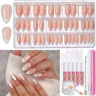 Teenitor Short French Tip Press on Nails - 15 Sizes, Short Almond Shape, Fake Gel Nails