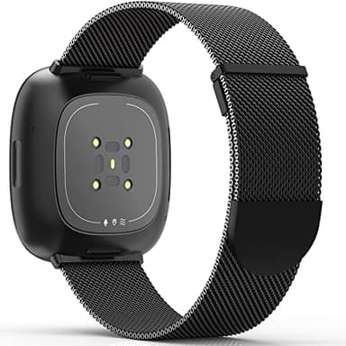 Higgs Replacement Strap Compatible with Fitbit Versa 3/Fitbit Versa 4/Fitbit Sense/Sense 2 Wristband for Men and Women, Dual Magnetic Adjustable Smooth Stainless Steel Metal Bracelets for Fitbit