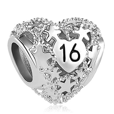 LSxAB Heart Love Sweet 16th Happy Birthday Charm Compatible with Pandora Bracelets