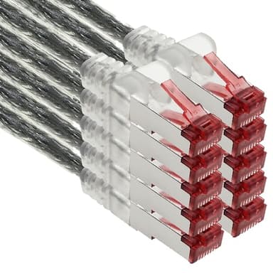 1aTTack.de - 10x 5m CAT6 patch cable S/FTP PIMF shielding CAT.6 RJ45 network cable Ethernet cable DSL LAN router switch modem patch panel - transparent - 10 pieces