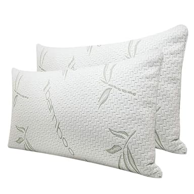 LSC 2 Pack Bamboo Memory Foam Pillow Neck & Shoulder Support Sleeping Comfortable Bed Pillows with Removable Covers Hypoallergenic & Antibacterial Pillow for Side & Back Sleepers (PACK OF 2)