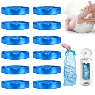 Pack of 12 Refill Cassettes, 4.5 m Refill Film Nappy Bin, Nappy Bin Refill Cassettes, Compatible with Angelcare, for Octagonal Nappy Bin, for Litter Loose (Blue)
