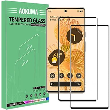 AOKUMA Google Pixel 6 Pro Tempered Glass Screen Protector, Premium 3D Curved Edge Guard Film, Edge to Edge Full Screen Cover, work with most case(Black Edge)