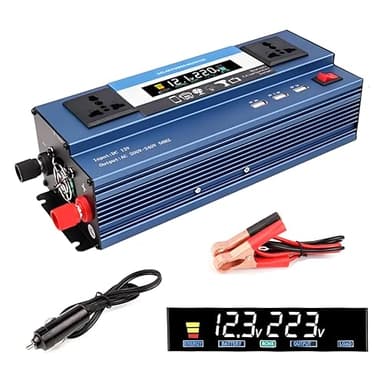 2600W Power Inverter 12V to 240V AC Pure Sine Wave Inverter,Car Inverter DC 12V to AC 240V with Dual UK Sokets 3 USB Ports, Car Power Inverter with Digital Display for RV Camping Caravan Travel