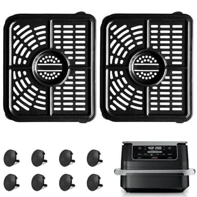 GXF Air Fryer Replacement Parts for Ninja Foodi AF500UK 10.4L 7-in-1 FlexDrawer Dual Zone Large Drawer, 2PCS Air Fryer Accessories Grill Pan Plate Crisper Tray with Rubber Bumpers, Dishwasher Safe