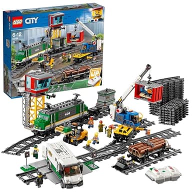 LEGO City Cargo Train Toy with Motorized Remote Control Engine, incl. Rail Tracks, Signal Lights & Control Center - 6-12 Year Old Boys & Girls Gifts - 60198