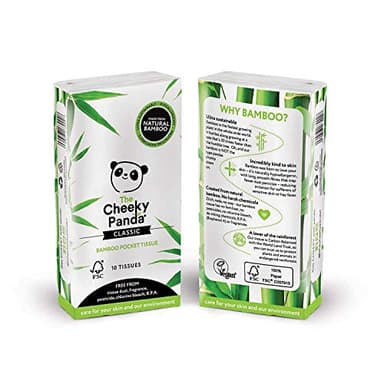 The Cheeky Panda Bamboo Pocket Tissues, 8 Pack of 10 Hypoallergenic Tissues, Ultra Soft, 3-Ply, White, Travel Size