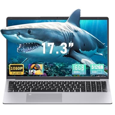 Fsjun 17.3" FHD Silver Laptop Computer, Celeron N5095 Quad-Core Processor, 16GB RAM, 512GB SSD, Win 11 Pro, Office 2019, Backlit Keyboard, Fingerprint Login, HDMI, USB 3.0x3, BT 5.0, Dual-Band WiFi