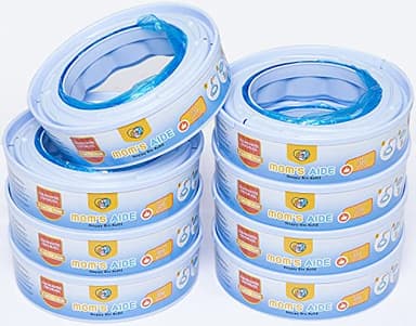 Mom's Aide nappy bin refill cassettes - Only compatible with Simplee Sangenic - Pack of 8, not compatible with any Angelcare bins & Sangenic Tec & Twist & Click