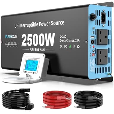 2500W Inverter 12v to 240v Pure Sine Wave with UPS Function,Off-grid Power Converter Uninterrupted Power Supply,with LCD Remote Control for Home,Office,Travel, Camping,Backup System for Power Outage