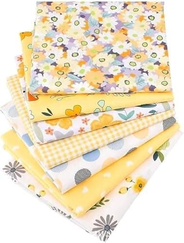 CraftsFabrics 7pcs/lot 25cmx25cm Yellow Floral Fat Quarters Bundle 100% Cotton Twill Precut Fabrics for Patchwork Quilting Scrapbooking Nursery Baby Clothing DIY Projects
