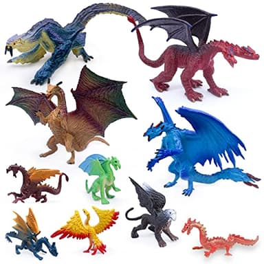 SIENON 10Pack Dragon Toy Figures, Assorted Colors and Styles Mini Mythical Figurines for Kids Birthday Cake Decorations Christmas Halloween Dragon Theme Party Favors