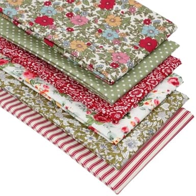 6 Fat Quarters Bundle- 'Pink, Red and Green, Vintage Style' 100% Cotton Fabric. Ideal for Quilting and Craft Sewing (Includes Free Patchwork Pattern)