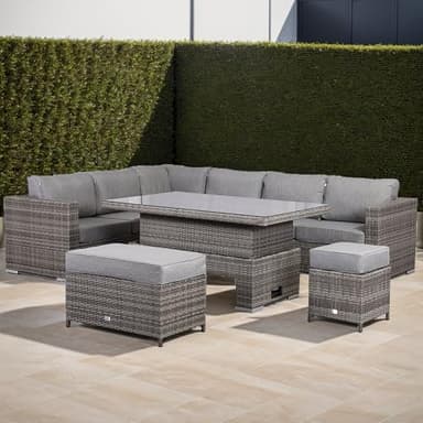Rattan park Cambridge Range Rattan Garden Furniture 9 seater Modular Corner Sofa Set (Stone Browne Grey)