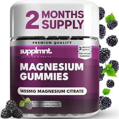 Magnesium Gummies for Adults - 120 Vegan Gummies - 1455mg Magnesium Citrate Offering 160mg - Chewable Mangensium Supplement - Gluten-Free Supplement for Women & Men - 2-Month Supply