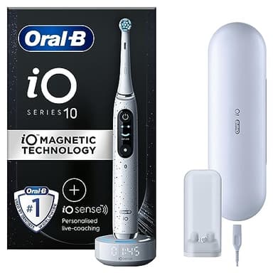 Oral-B iO10 Electric Toothbrushes For Adults, Gifts For Women / Men, 1 Handle, 1 Ultimate Clean Toothbrush Head & Charging Travel Case, 7 Modes, 2 Pin UK Plug, Stardust White, Oral B IO Toothbrush