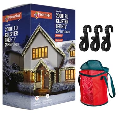 2000 LED Christmas Cluster Lights Outdoor – 25m Warm White Christmas Lights with 36 Outdoor Christmas Light Hooks & Christmas Light Storage Bag, Xmas Decorations