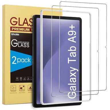 SPARIN Screen Protector for Samsung Galaxy Tab A9 Plus / A9+ 11 inch, 2 Pack 9H Tempered Glass Film, Installation Frame Included