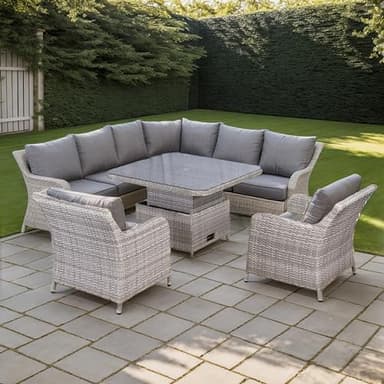 Rattan park Sicily Range 8 Seater Rattan Garden Furniture Aluminium Round Corner sofa Set with Rising Table in Grey Weave