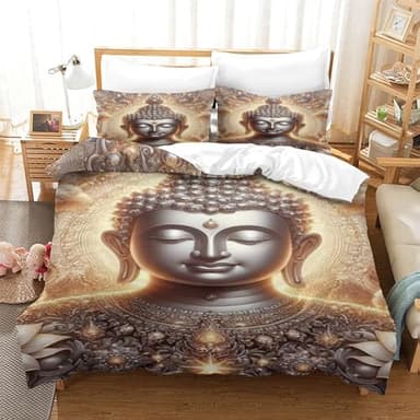 QPIRINMEX Buddha Statue Bedding Duvet Cover with Zipper Closure Soft Microfiber Quilt Cover Boys And Girls Super King（260x220cm）