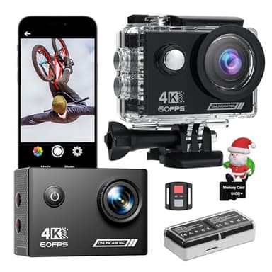 Yolansin 4K Waterproof Action Camera: 64G SD Card 131ft Underwater Camera,HD 20MP Waterproof Camera,WiFi Sports Cameras with 2 Batteries Helmet Mount Accessories Kits