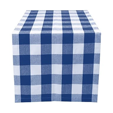 Asquare 100% Cotton Table Runner - Blue and White Checked - Machine Washable - Large - 180 x 32cm
