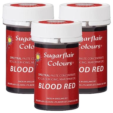 Sugarflair Spectral Blood Red Food Colouring Paste, Highly Concentrated for Use with Sugar Pastes, Buttercream, Royal Icing or Cake Mix, Vibrant Colour Dye - 25g (Pack of 3)